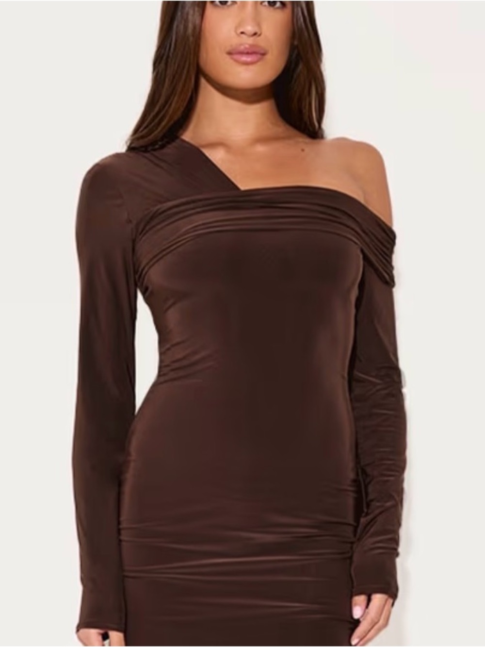 NWT Club L London One-Shoulder Long Sleeve Maternity Brown midi  Dress